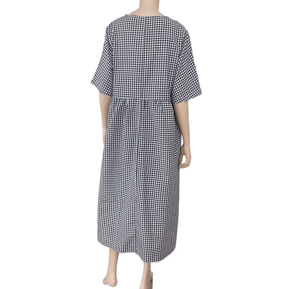 Zanzea Dress Womens XL Black White Gingham Check Short Sleeve Maxi Long NWT - Picture 7 of 10